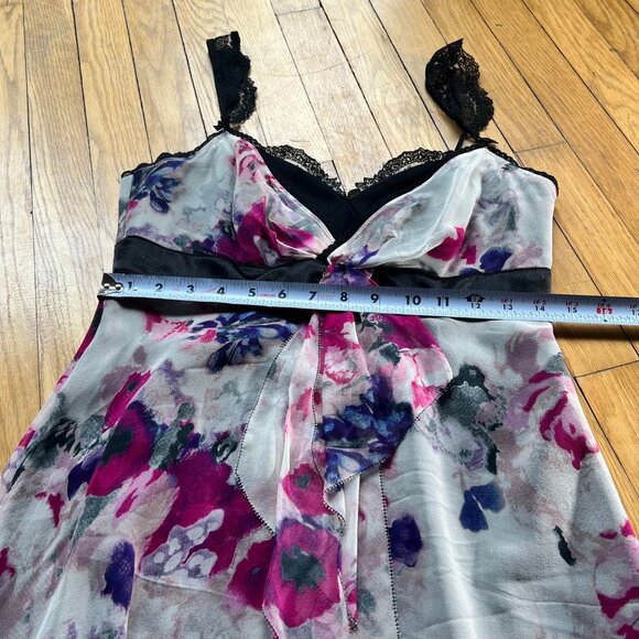 Karen Millen Babydoll Size 8 Black White Pink Silk Floral Lace Trim Sleeveless D - Picture 10 of 15